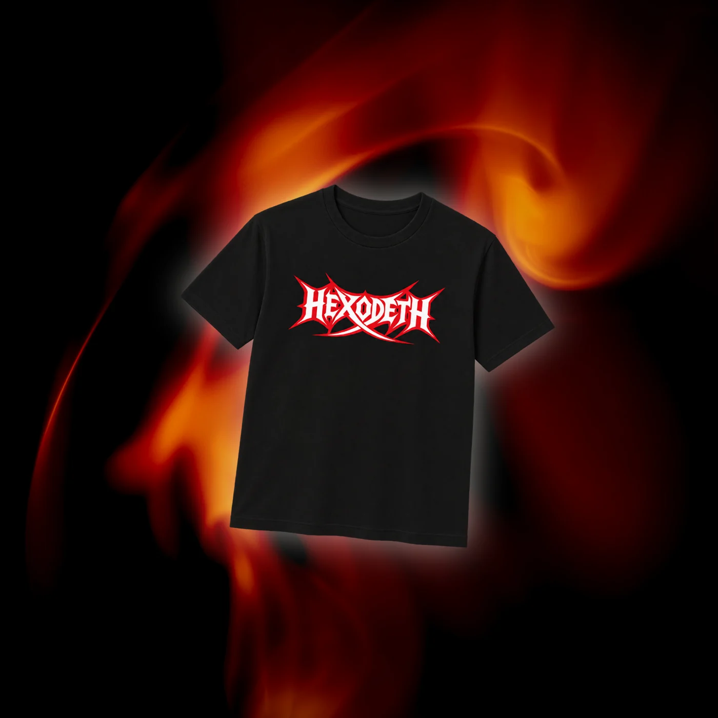 Hexodeth unisex t-shirt, black 180g cotton with the red and white logo